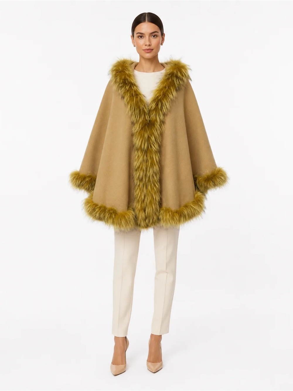 Brown & Yellow Fur Cape Jacket O/S